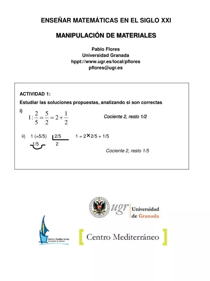 Ppt Ense Ar Matem Ticas En El Siglo Xxi Manipulaci N De Materiales