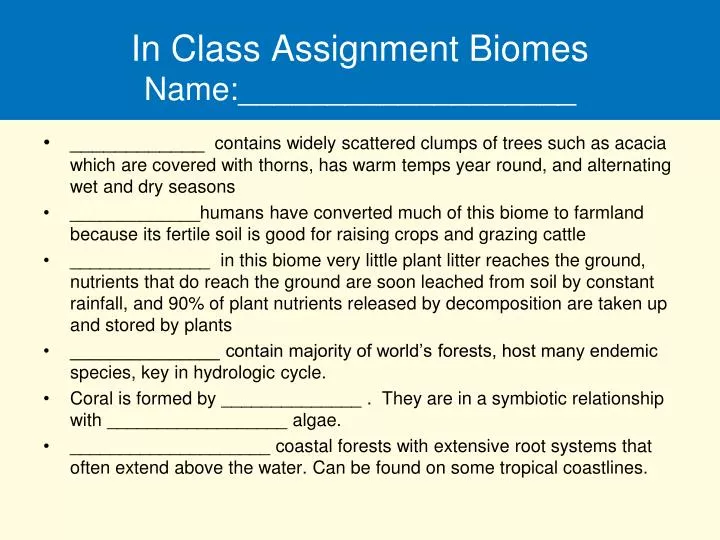 in class assignment biomes name