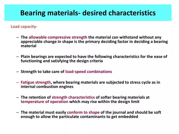 bearing materials desired characteristics