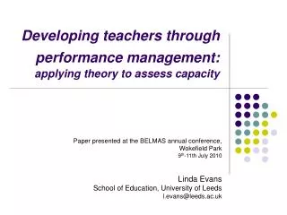 Developing teachers through performance management: applying theory to assess capacity