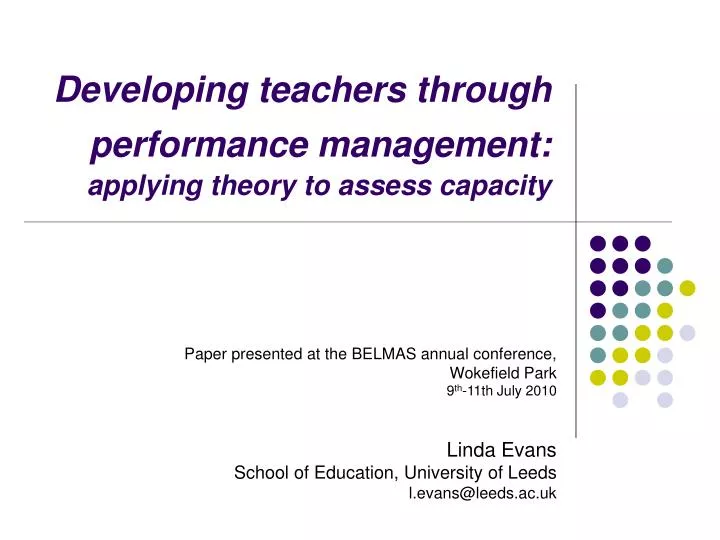 developing teachers through performance management applying theory to assess capacity