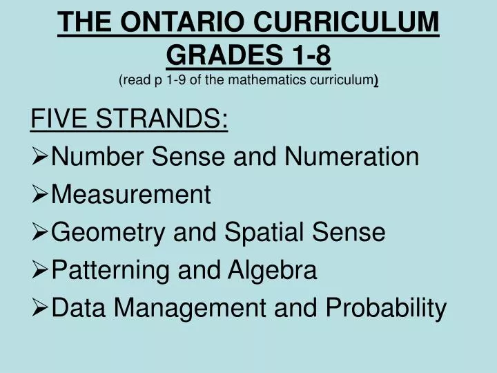 the ontario curriculum grades 1 8 read p 1 9 of the mathematics curriculum