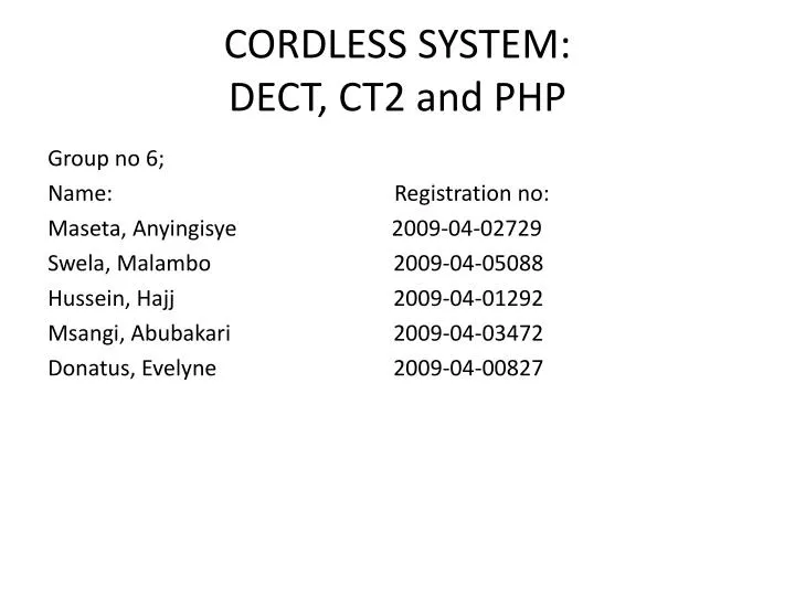 cordless system dect ct2 and php