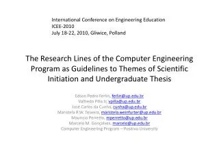 The Research Lines of the Computer Engineering Program as Guidelines to Themes of Scientific Initiation and Undergraduat