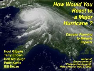 How Would You React to a Major Hurricane ? Disaster Planning to Mitigate Impacts