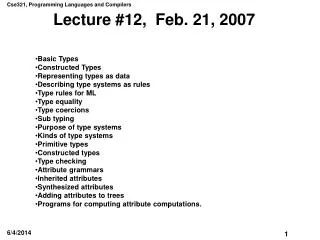 Lecture #12, Feb. 21, 2007