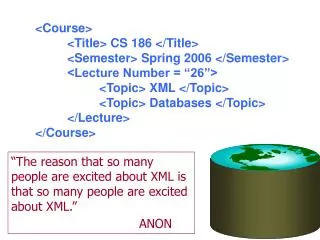 “The reason that so many people are excited about XML is that so many people are excited about XML.” 				ANON