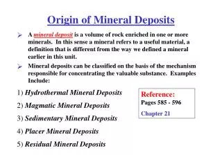Origin of Mineral Deposits