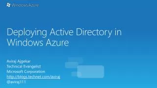 Deploying Active Directory in Windows Azure
