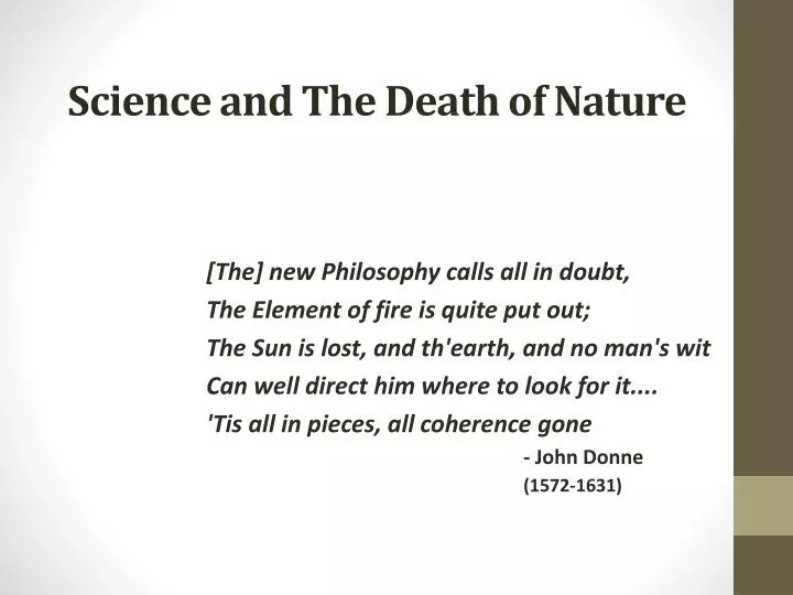 science and the death of nature western culture and the scientific revolution