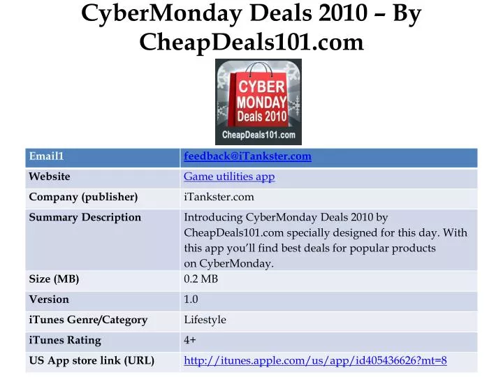 cybermonday deals 2010 by cheapdeals101 com
