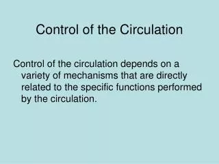 Control of the Circulation