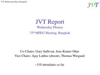 JVT Report Wednesday Plenary 75 th MPEG Meeting, Bangkok