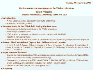 Update on recent developments in FFAG accelerators