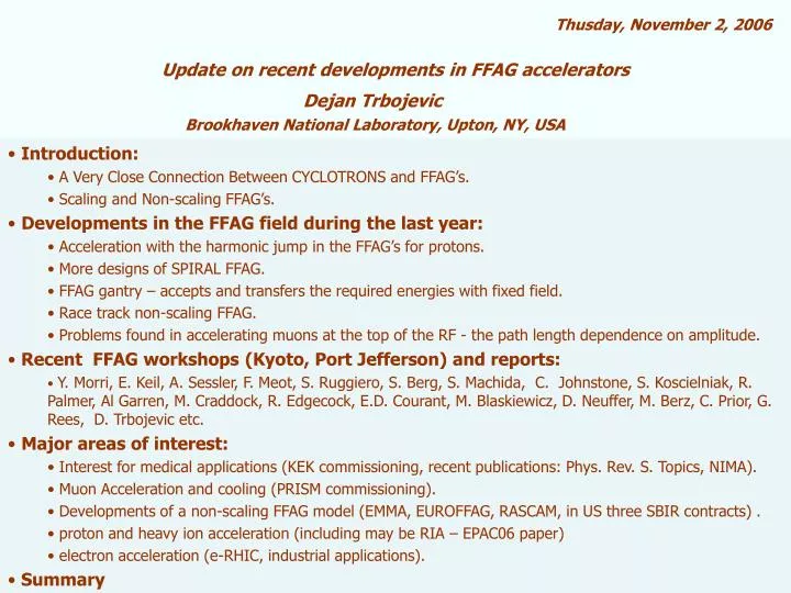 update on recent developments in ffag accelerators