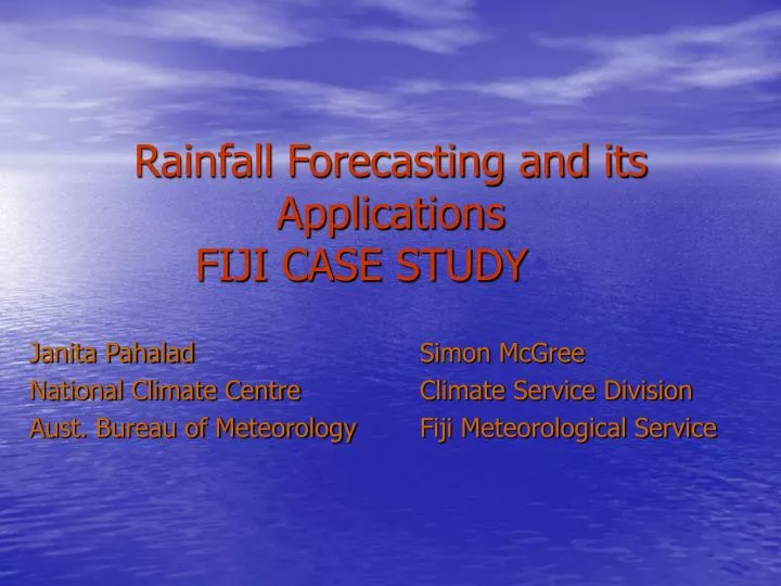 rainfall forecasting and its applications fiji case study