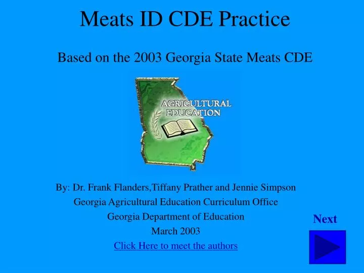 meats id cde practice based on the 2003 georgia state meats cde