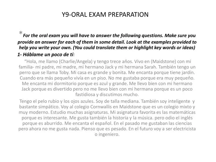y9 oral exam preparation
