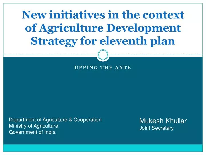 new initiatives in the context of agriculture development strategy for eleventh plan