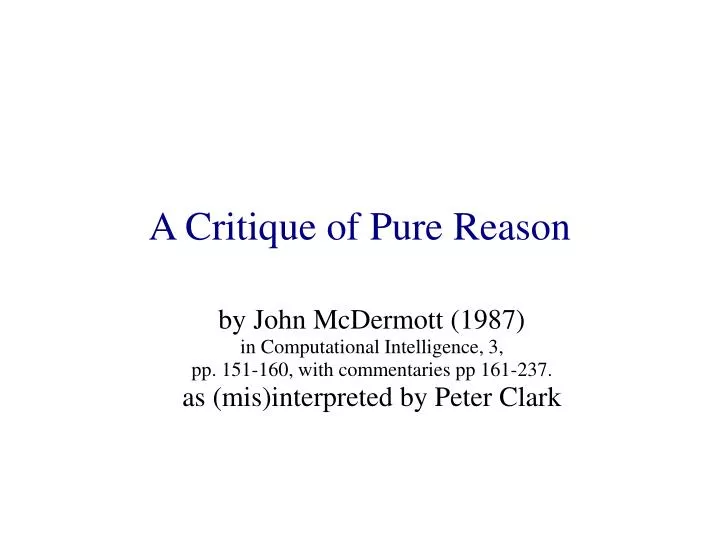 a critique of pure reason