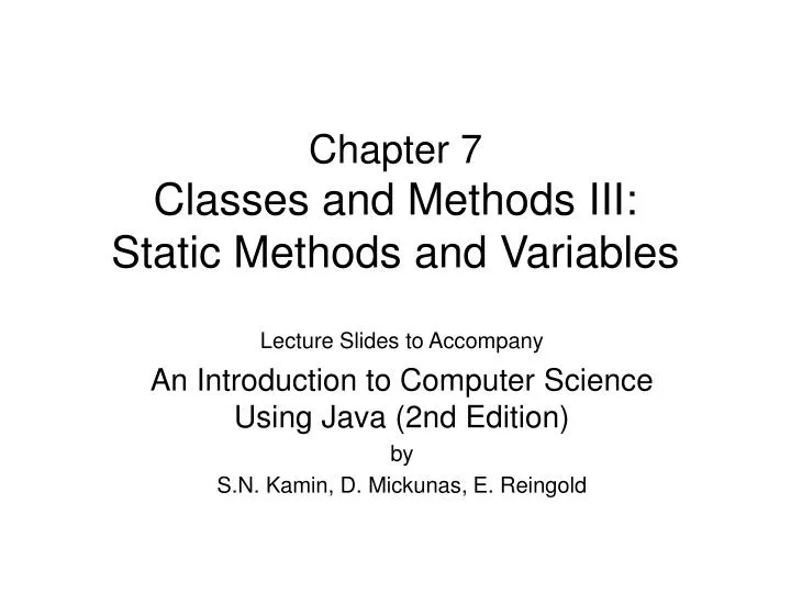chapter 7 classes and methods iii static methods and variables