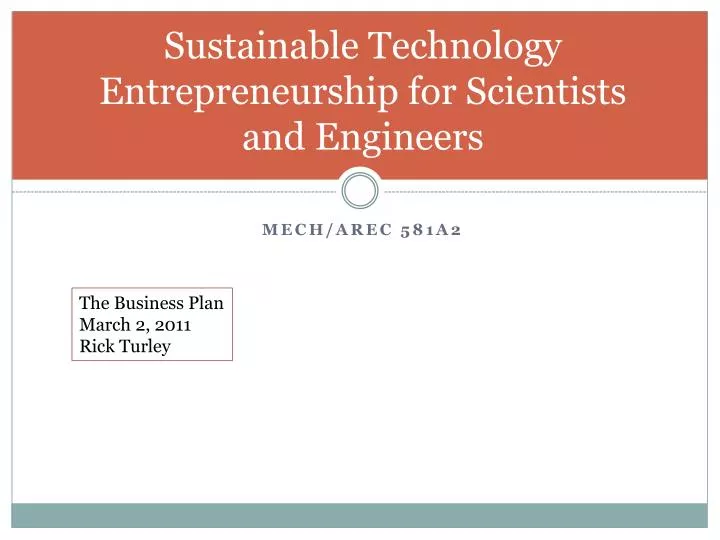 sustainable technology entrepreneurship for scientists and engineers