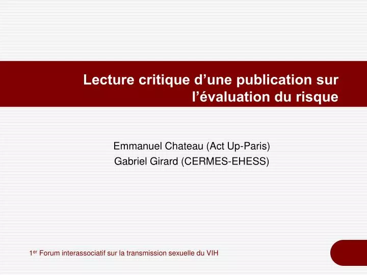 lecture critique d une publication sur l valuation du risque