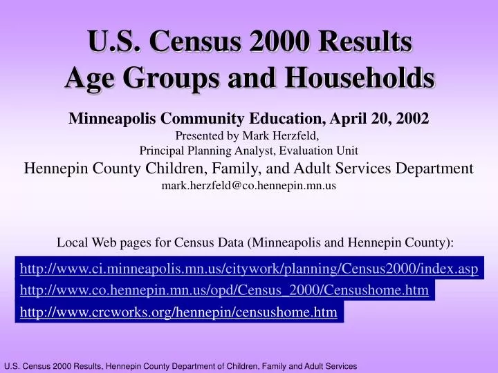 u s census 2000 results age groups and households