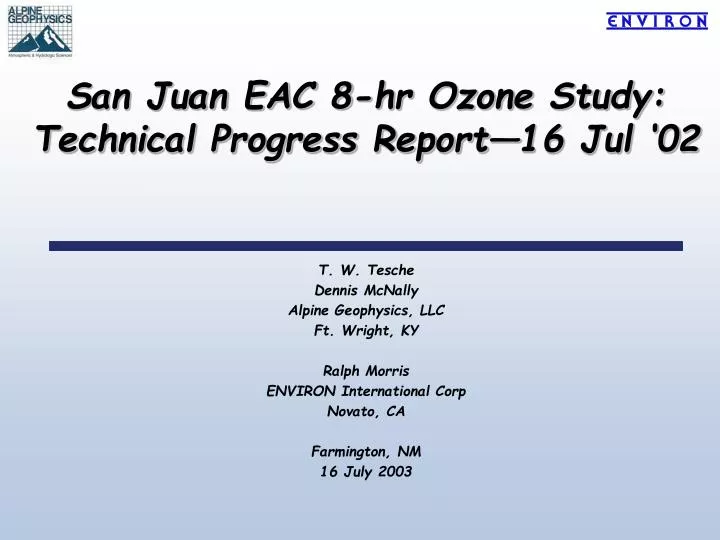 san juan eac 8 hr ozone study technical progress report 16 jul 02