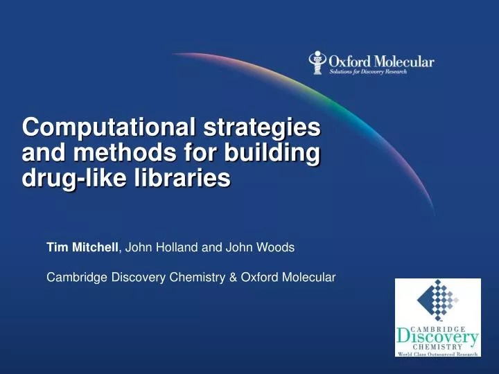 computational strategies and methods for building drug like libraries