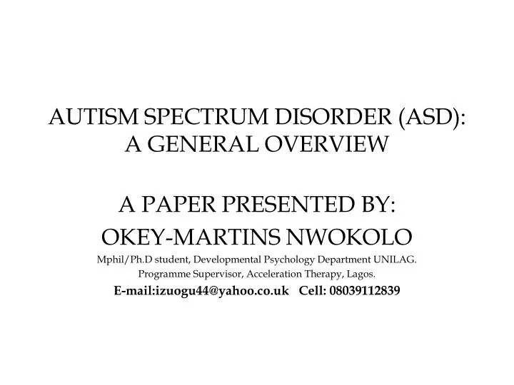 autism spectrum disorder asd a general overview
