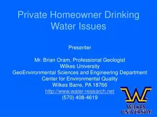 Private Homeowner Drinking Water Issues