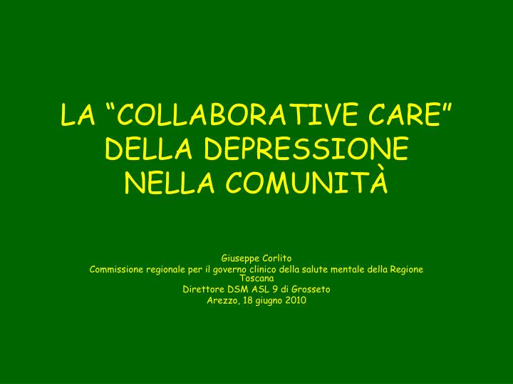 la collaborative care della depressione nella comunit