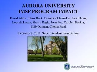 AURORA UNIVERSITY IMSP PROGRAM IMPACT