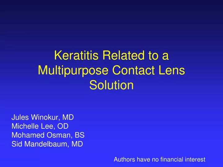 keratitis related to a multipurpose contact lens solution