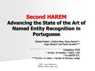 Second HAREM Advancing the State of the Art of Named Entity Recognition in Portuguese