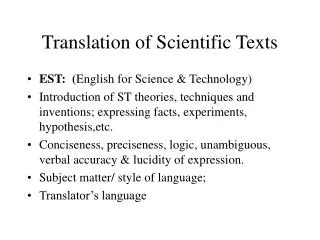 Translation of Scientific Texts