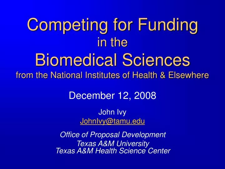 competing for funding in the biomedical sciences from the national institutes of health elsewhere