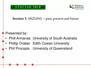 Session 1: ANZUIAG – past, present and future