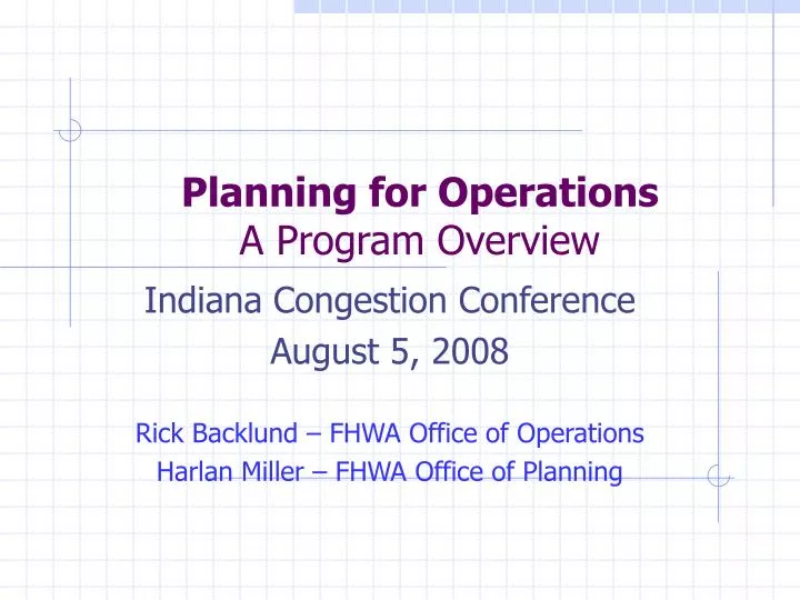 planning for operations a program overview