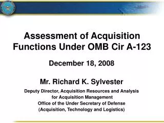 Assessment of Acquisition Functions Under OMB Cir A-123