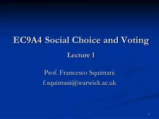 EC9A4 Social Choice and Voting Lecture 1