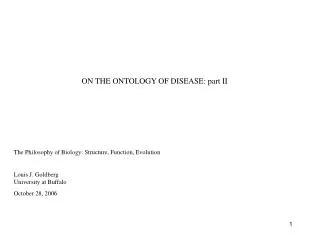 ON THE ONTOLOGY OF DISEASE: part II