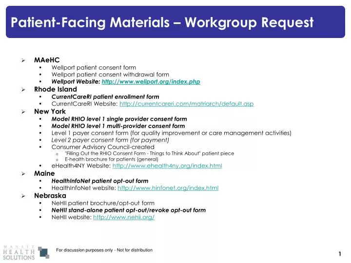 patient facing materials workgroup request