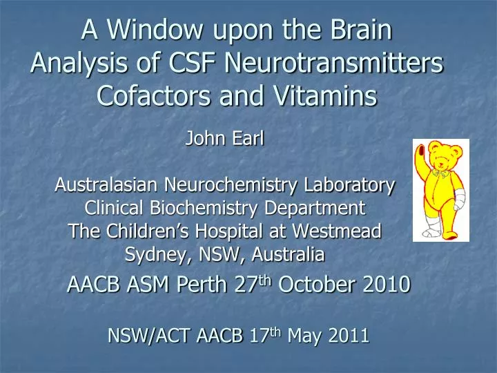 a window upon the brain analysis of csf neurotransmitters cofactors and vitamins