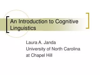 An Introduction to Cognitive Linguistics