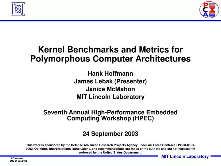 kernel benchmarks and metrics for polymorphous computer architectures