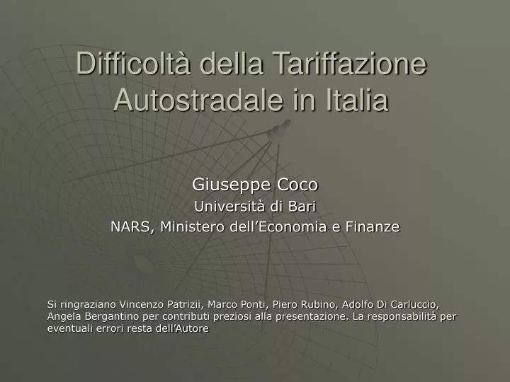 difficolt della tariffazione autostradale in italia