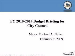 FY 2010-2014 Budget Briefing for City Council