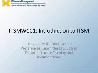 ITSMW101: Introduction to ITSM